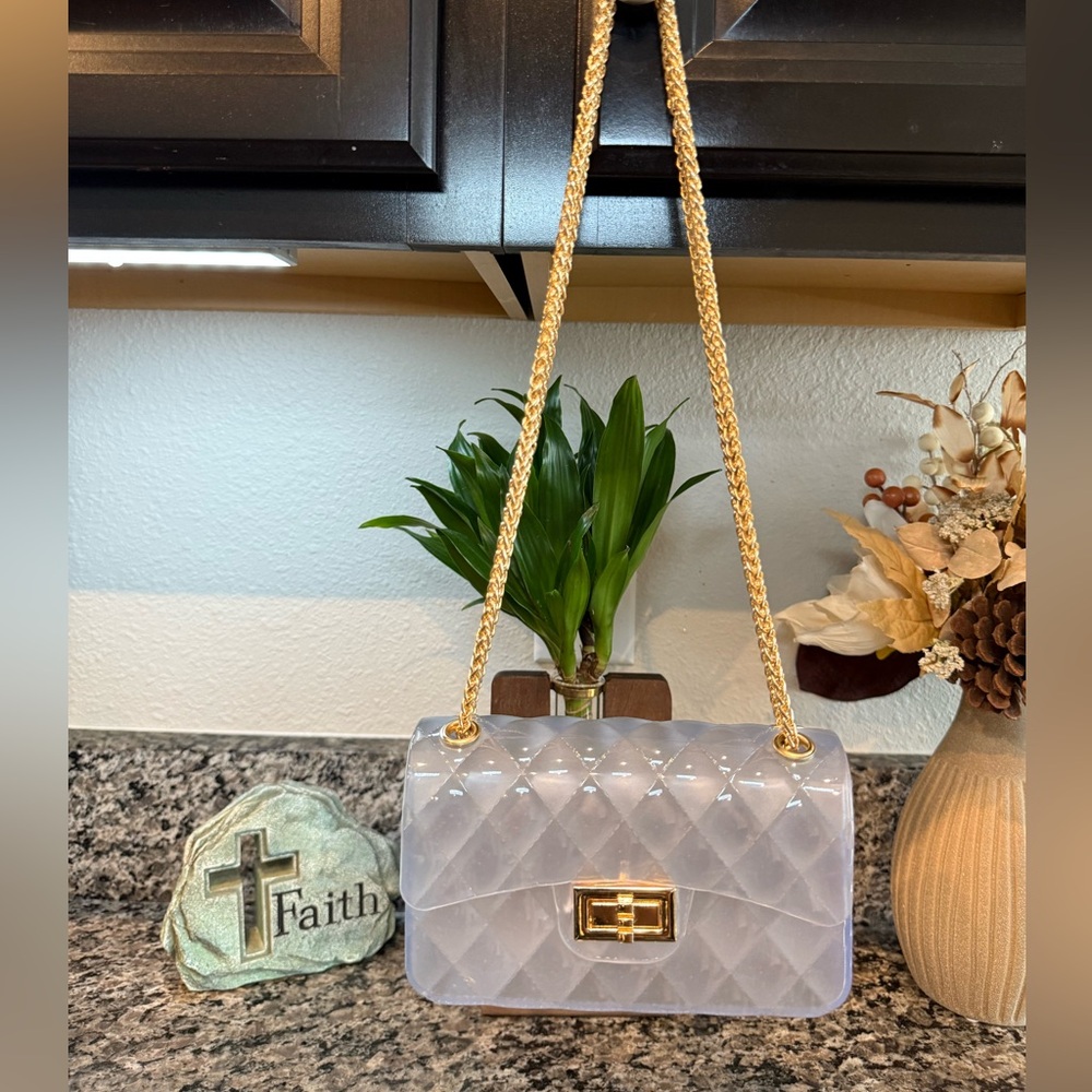 Clear and Gold Quilted Shoulder Bag